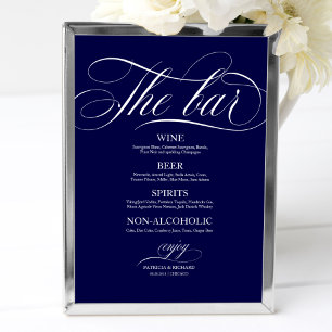 Poster Sinal de Menu de Bar de Casamento Chic Preto e Bra