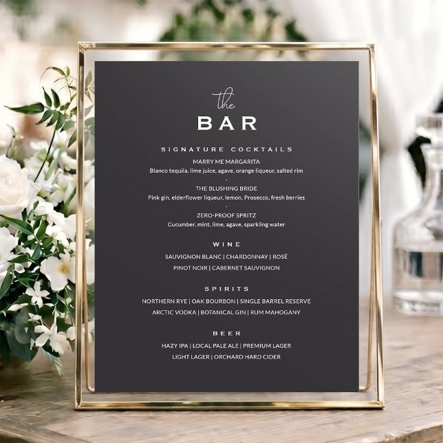 Poster Sinal de Menu de Bar de Casamento Clássico Chic Mi (Criador carregado)