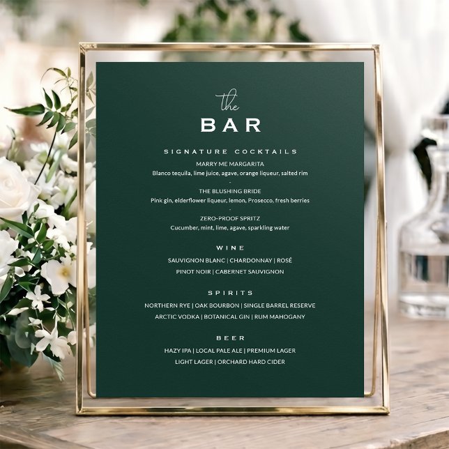 Poster Sinal de Menu de Bar de Casamento Clássico Minimal (Criador carregado)