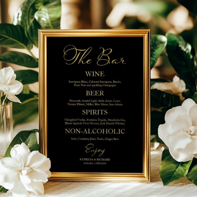 Poster Sinal de Menu de Bar de Casamento com Caligrafia E (Criador carregado)