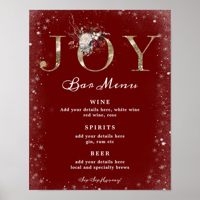 Poster sinal de menu de bar de casamento de férias de inv (Frente)