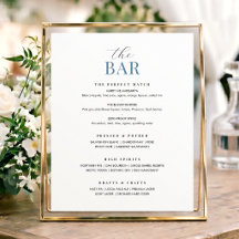 Sinal de Menu de Bar de Casamento Elegante Chic Mi
