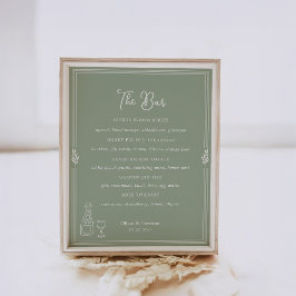 Poster Sinal de Menu de Bar de Casamento em Azeitona Verd