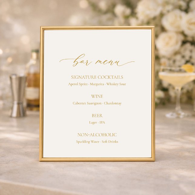 Poster Sinal de Menu de Bar de Casamento em Marfim Elegan (Criador carregado)