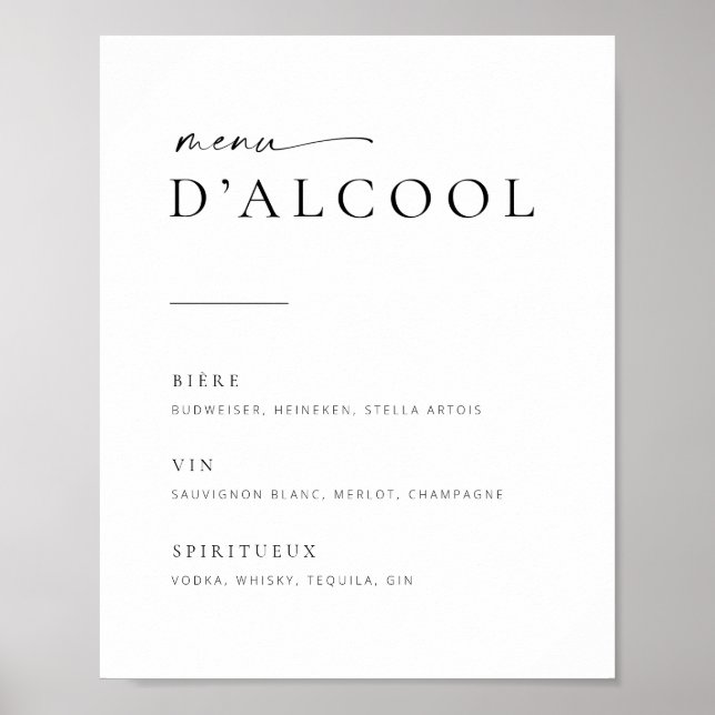 Poster Sinal de Menu de Bar de Casamento em Script Modern (Frente)