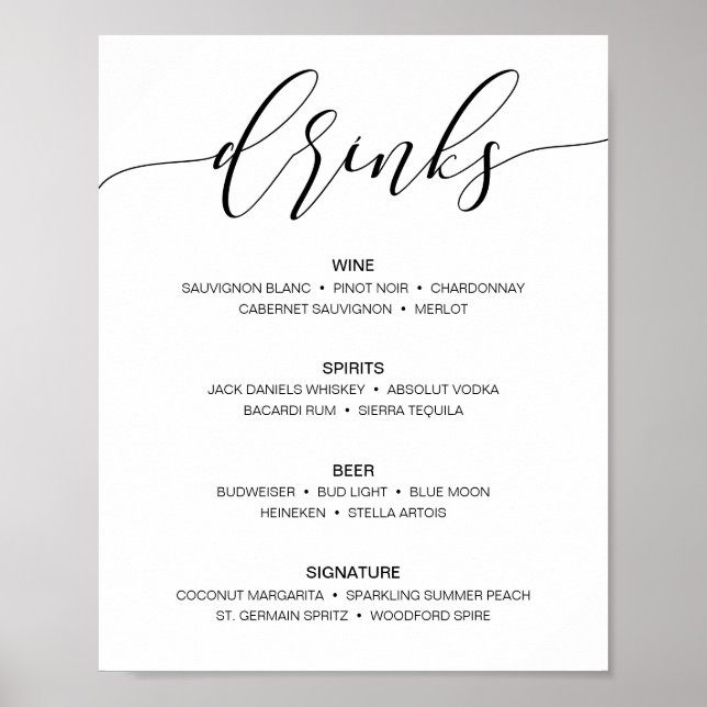 Poster Sinal de Menu de Bar de Casamento Rústico Moderno  (Frente)