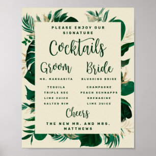 Poster Sinal de Menu de Bar de Coquetéis com Assinatura d