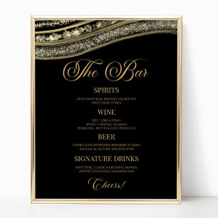 Poster Sinal de Menu de Bar de Festa em Ágata Preta Elega