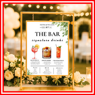 Poster Sinal de Menu de Bar de Noiva com Vegetação em Ver