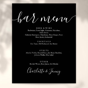 Poster Sinal de Menu de Bar de Script Preto e Branco Assi