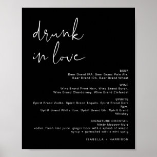 Poster Sinal de Menu de Bar Edgy Black Drunk in Love JOVI