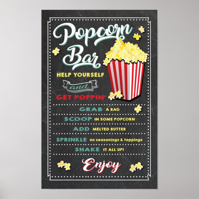 Poster Sinal de Menu de Barra de Pipoca para Festa (Frente)