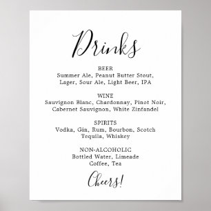Poster Sinal de Menu de Bebidas Casamentosas Minimalista