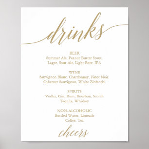 Poster Sinal de Menu de Bebidas de Caligrafia Dourada Pla