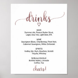 Poster Sinal de Menu de Bebidas de Caligrafia em Dourado