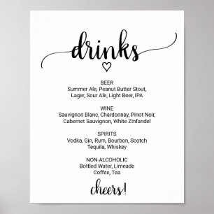 Poster Sinal de Menu de Bebidas de Caligrafia Preta Simpl