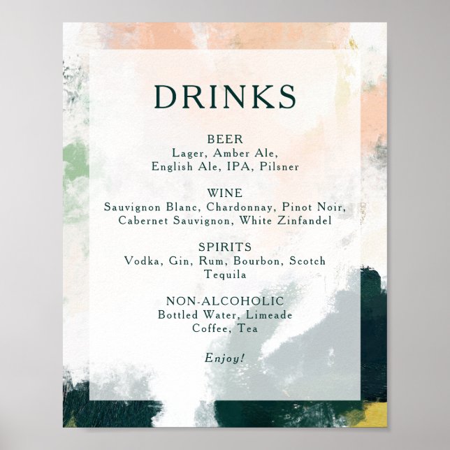 Poster Sinal de Menu de Bebidas de Casamento Abstrato Col (Frente)
