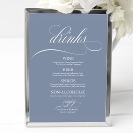 Poster Sinal de Menu de Bebidas de Casamento Azul Empoeir