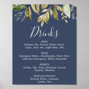 Poster Sinal de Menu de Bebidas de Casamento Azul Marinho
