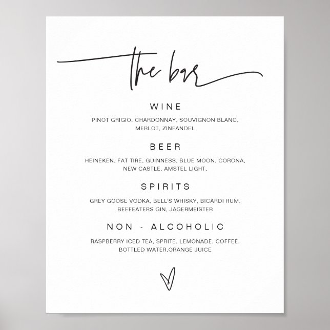 Poster Sinal de Menu de Bebidas de Casamento Cartaz de Re (Frente)