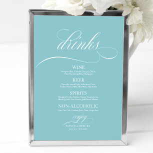Poster Sinal de Menu de Bebidas de Casamento Chic Purist 