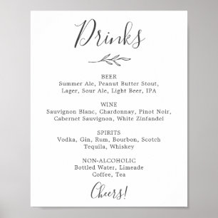 Poster Sinal de Menu de Bebidas de Casamento Cinza Escuro