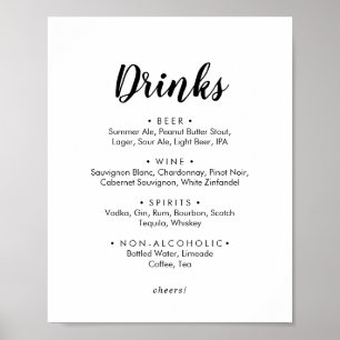 Poster Sinal de Menu de Bebidas de Casamento com Caligraf