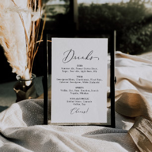Poster Sinal de Menu de Bebidas de Casamento com Caligraf