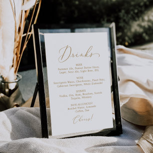 Poster Sinal de Menu de Bebidas de Casamento com Caligraf
