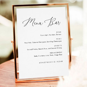 Poster Sinal de Menu de Bebidas de Casamento com Caligraf