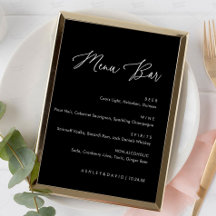 Sinal de Menu de Bebidas de Casamento com Caligraf