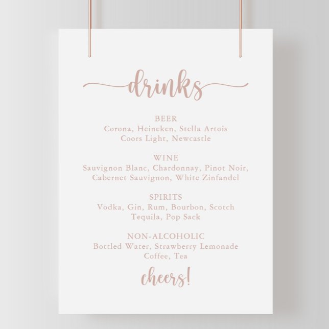 Poster Sinal de Menu de Bebidas de Casamento com Caligraf (Criador carregado)