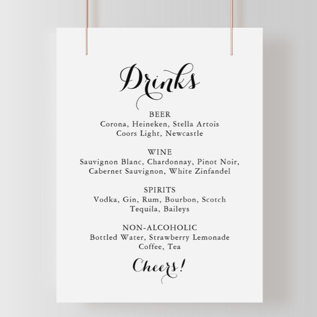 Poster Sinal de Menu de Bebidas de Casamento com Caligraf (Criador carregado)