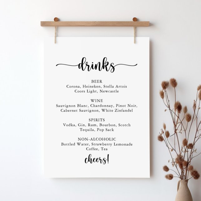 Poster Sinal de Menu de Bebidas de Casamento com Caligraf (Criador carregado)