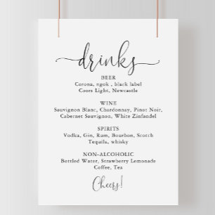 Poster Sinal de Menu de Bebidas de Casamento com Letra El