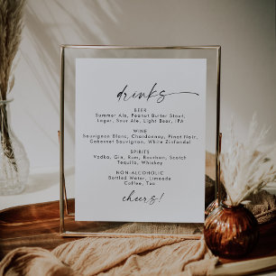 Poster Sinal de Menu de Bebidas de Casamento com Letra Mo