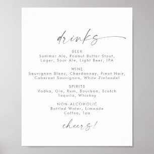 Poster Sinal de Menu de Bebidas de Casamento com Letra Pr