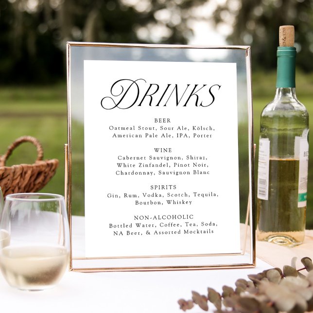 Poster Sinal de Menu de Bebidas de Casamento com Tipograf (Criador carregado)