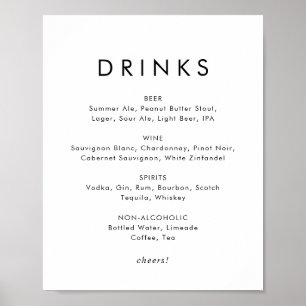 Poster Sinal de Menu de Bebidas de Casamento com Tipograf