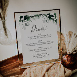 Poster Sinal de Menu de Bebidas de Casamento com Verdura