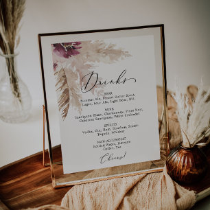 Poster Sinal de Menu de Bebidas de Casamento de Grama Pam