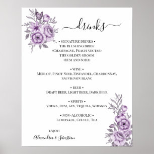 Poster Sinal de Menu de Bebidas de Casamento de Orquídea 