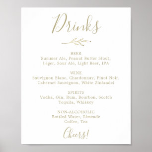 Poster Sinal de Menu de Bebidas de Casamento Dourado com 