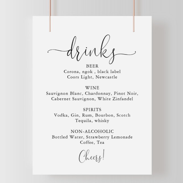Poster Sinal de Menu de Bebidas de Casamento em Letra Ele (Criador carregado)
