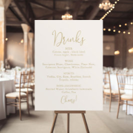 Poster Sinal de Menu de Bebidas de Casamento em Ouro com 