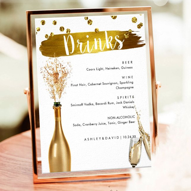 Poster Sinal de Menu de Bebidas de Casamento em Ouro Eleg (Criador carregado)