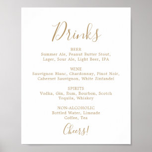 Poster Sinal de Menu de Bebidas de Casamento em Ouro Mini
