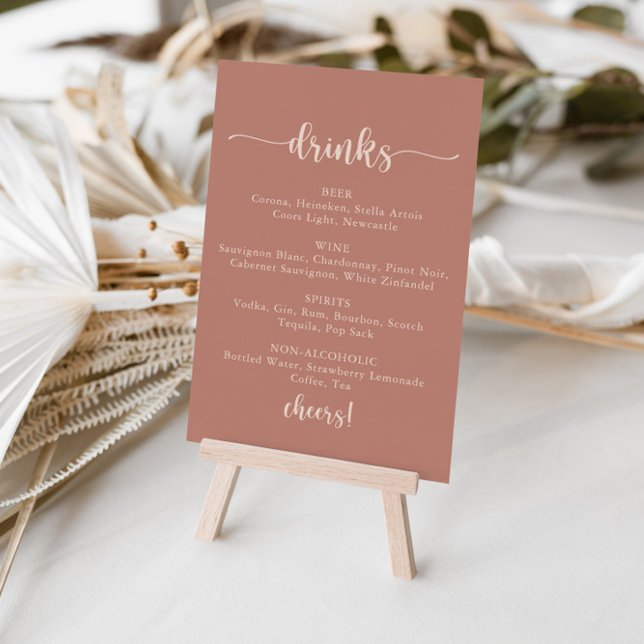 Poster Sinal de Menu de Bebidas de Casamento em Terracota (Criador carregado)