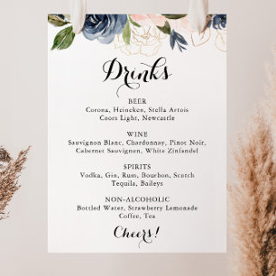 Poster Sinal de Menu de Bebidas de Casamento Floral de In