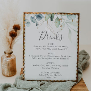 Poster Sinal de Menu de Bebidas de Casamento Folhagem Ver
